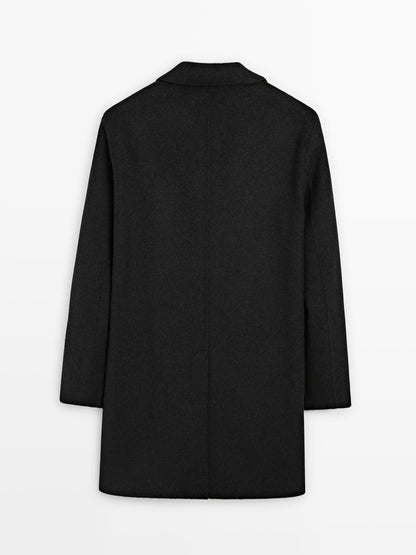 Long double wool blend coat with lapel