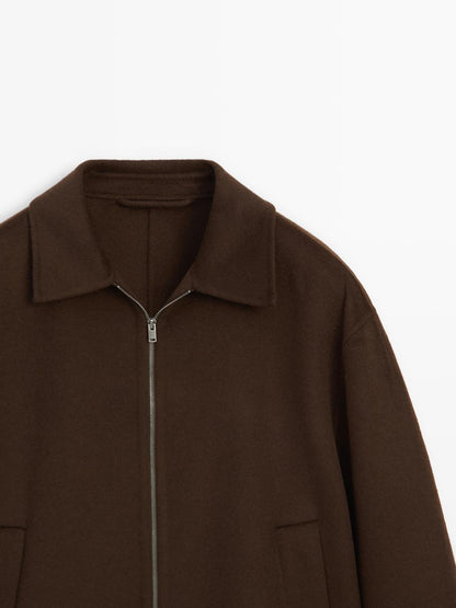 Double wool blend jacket with zip detail