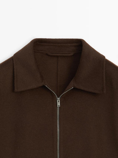 Double wool blend jacket with zip detail