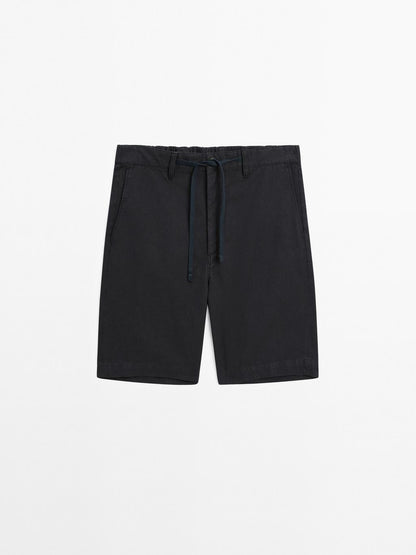 Cotton blend semi-jogger Bermuda shorts