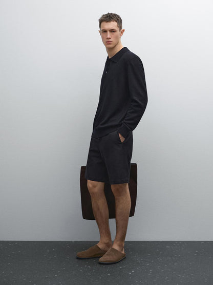 Cotton blend semi-jogger Bermuda shorts