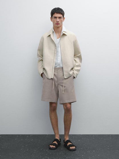 Cotton blend semi-jogger Bermuda shorts