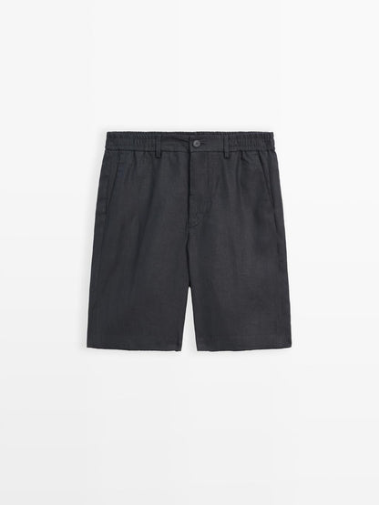 100% linen semi-jogger fit Bermuda shorts