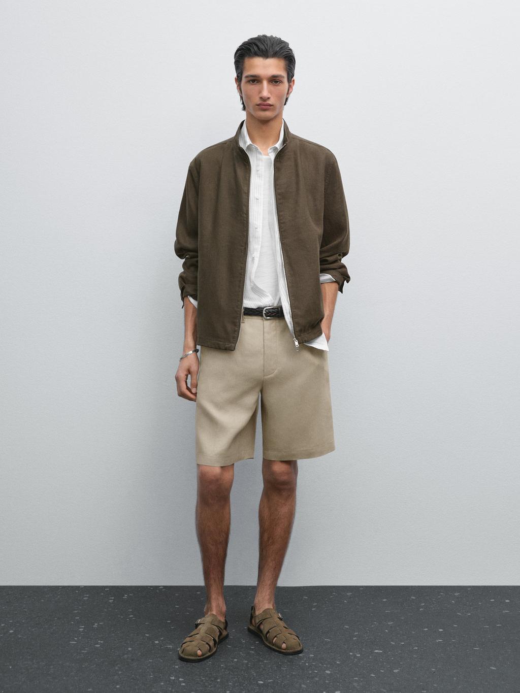 100% linen semi-jogger fit Bermuda shorts