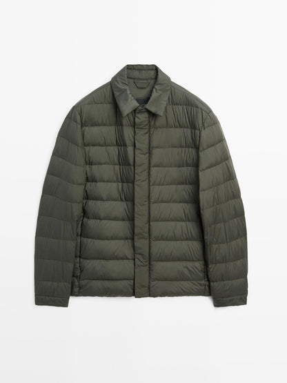 Water-repellent ultra lightweight down blend jacket