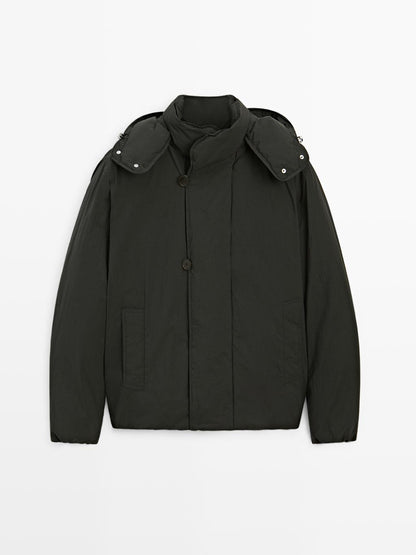 Short puffer parka in a feather and down blend