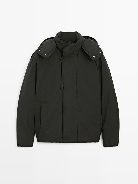 Short puffer parka in a feather and down blend