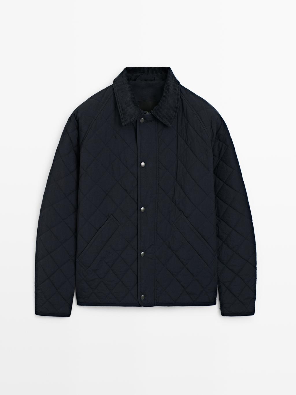 Quilted jacket with corduroy collar