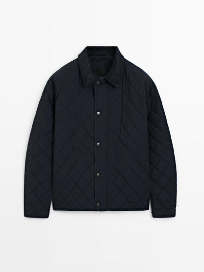 Quilted jacket with corduroy collar