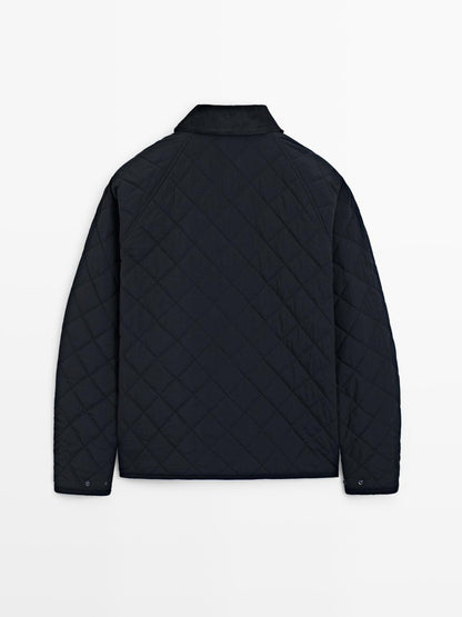 Quilted jacket with corduroy collar