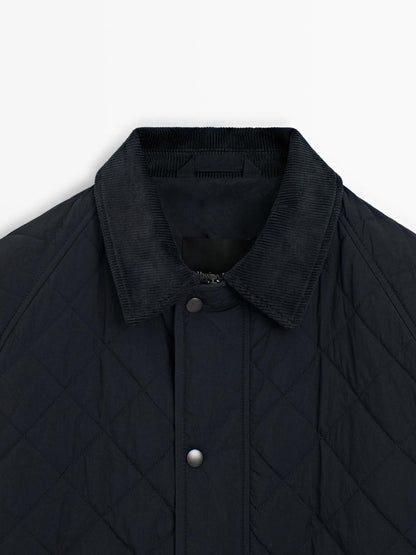 Quilted jacket with corduroy collar