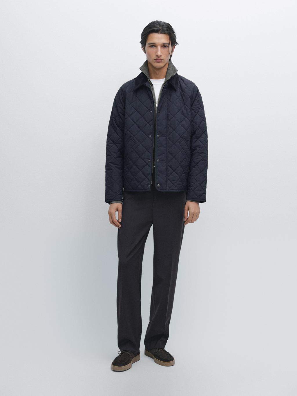 Quilted jacket with corduroy collar