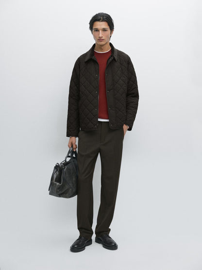 Quilted jacket with corduroy collar