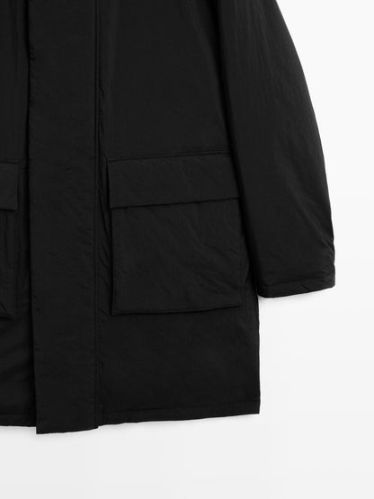 Water-repellent padded parka with hood