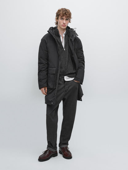 Water-repellent padded parka with hood