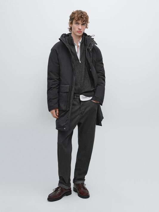 Water-repellent padded parka with hood