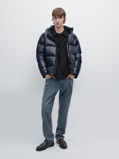 Water-repellent satin puffer jacket