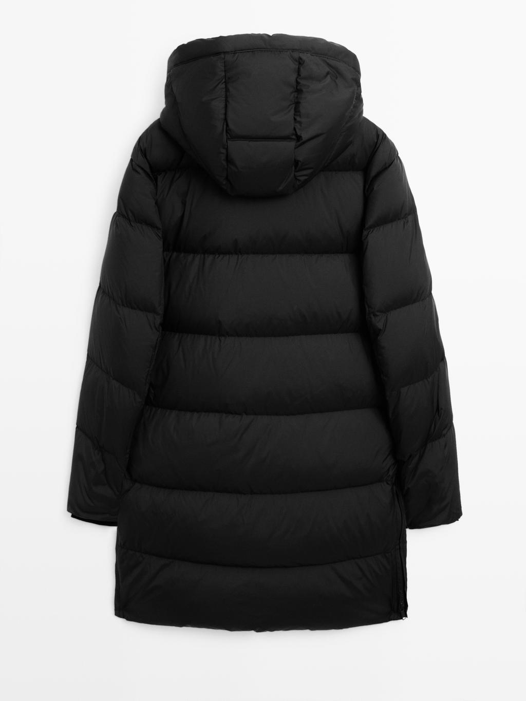 Long water-repellent puffer coat