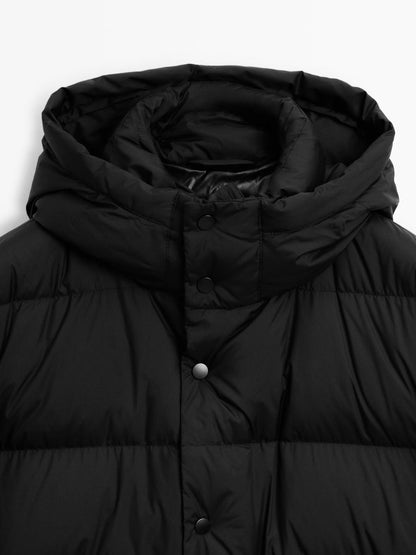 Long water-repellent puffer coat