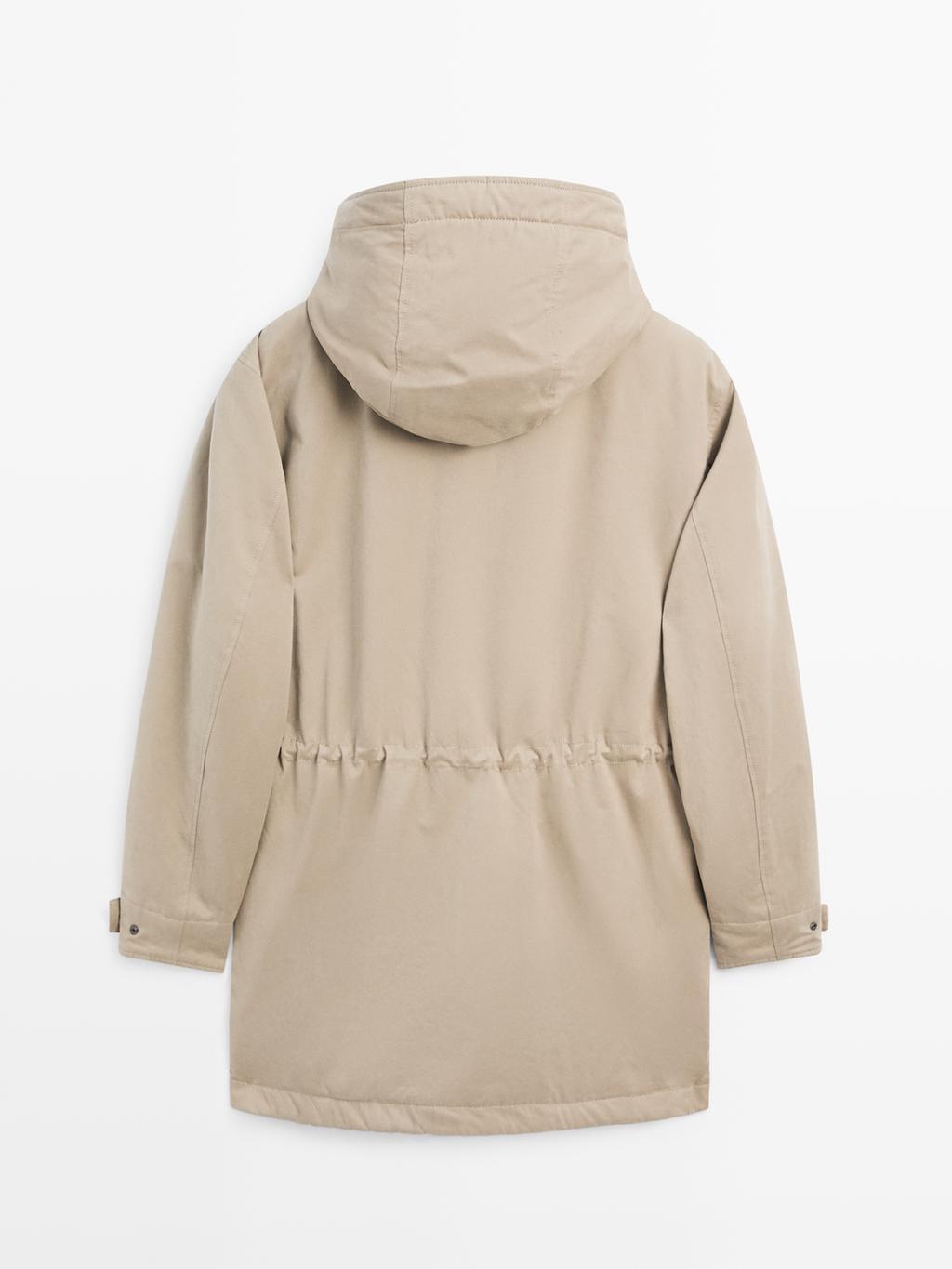 Parka made of water-repellent peach-effect fabric