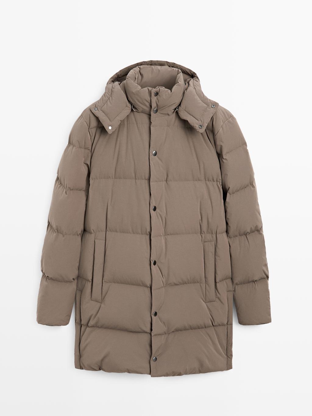 Long water-repellent down puffer jacket