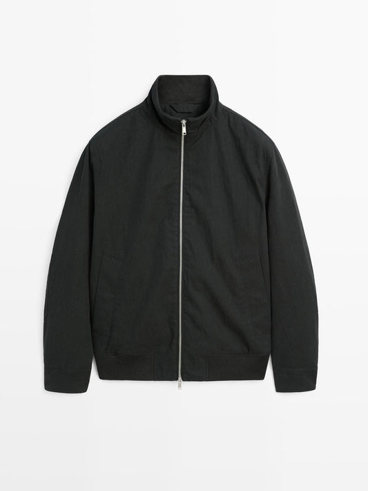 Peach-effect jacket with elbow patch details