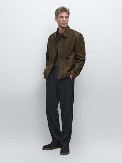 Distressed effect 100% sheepskin leather jacket