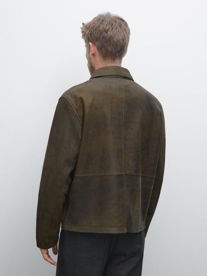 Distressed effect 100% sheepskin leather jacket