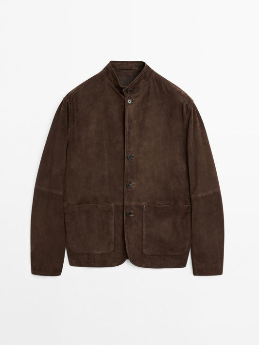 Suede leather stand collar jacket