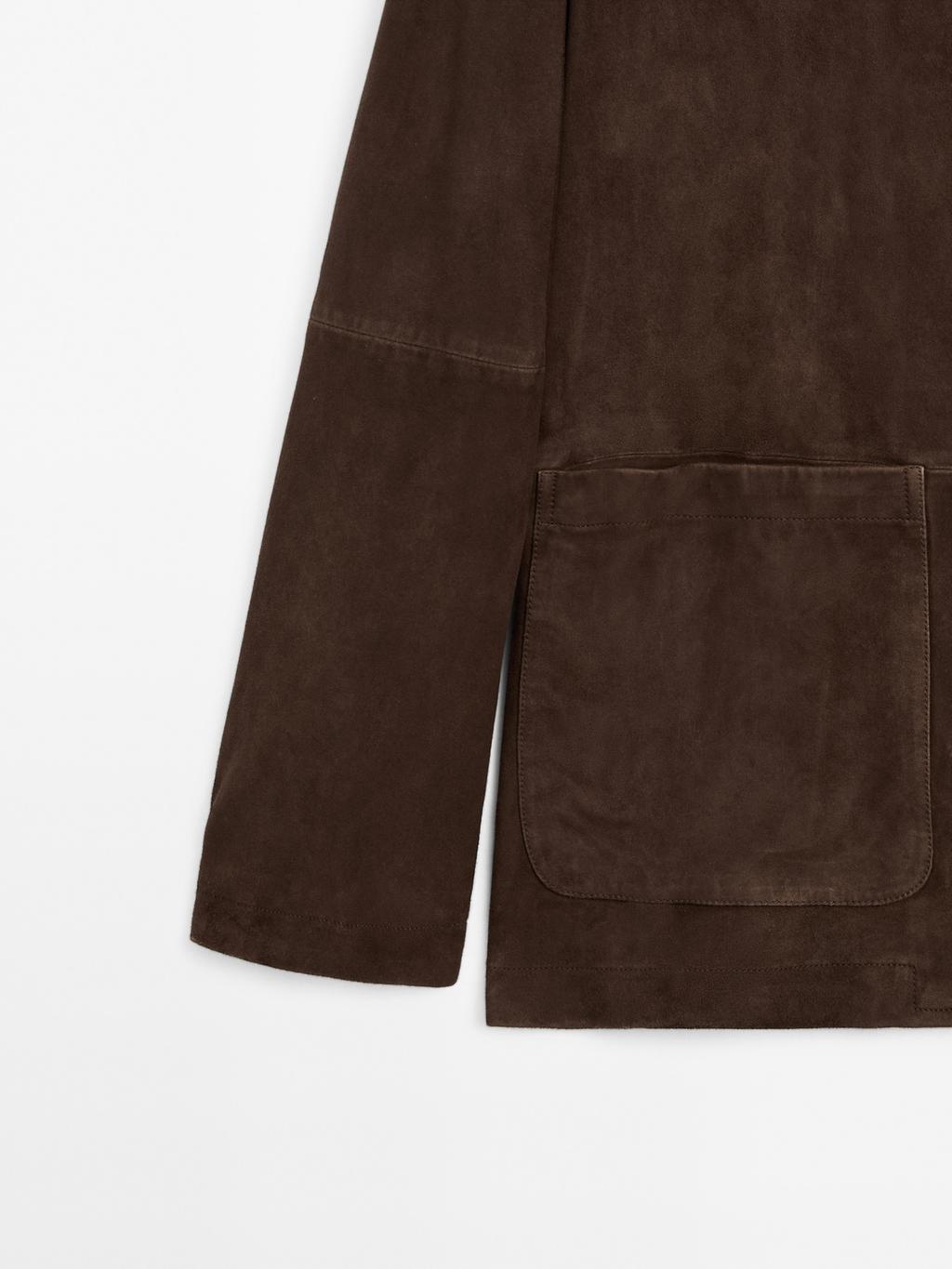 Suede leather stand collar jacket