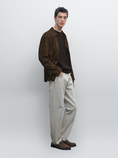 Lightweight suede leather overshirt