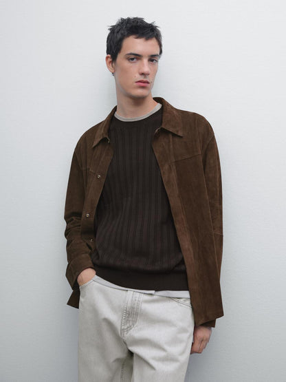 Lightweight suede leather overshirt