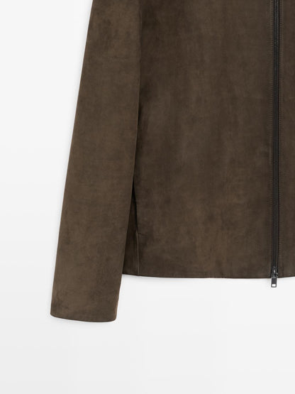 Nappa leather zip-up jacket