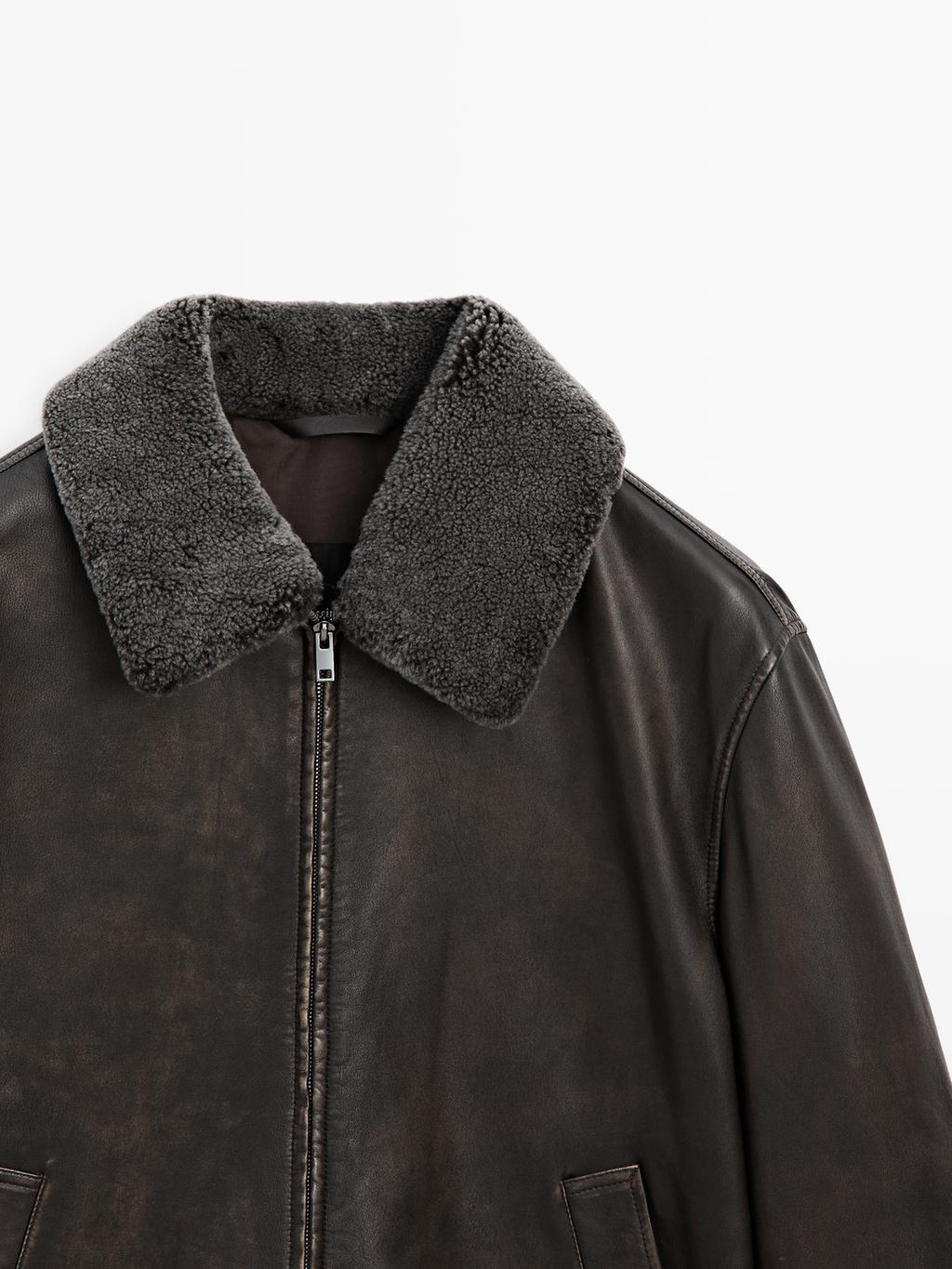 Nappa leather jacket with lambskin collar