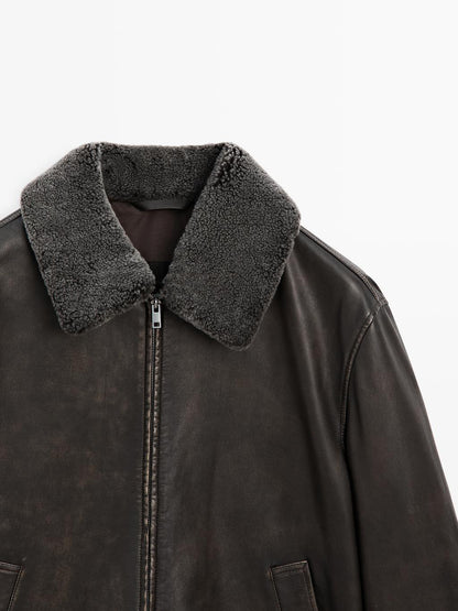 Nappa leather jacket with lambskin collar