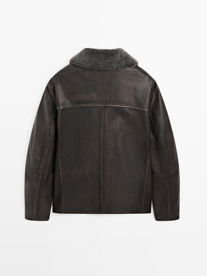 Nappa leather jacket with lambskin collar