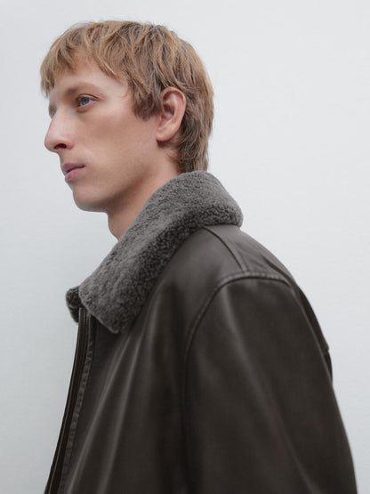 Nappa leather jacket with lambskin collar