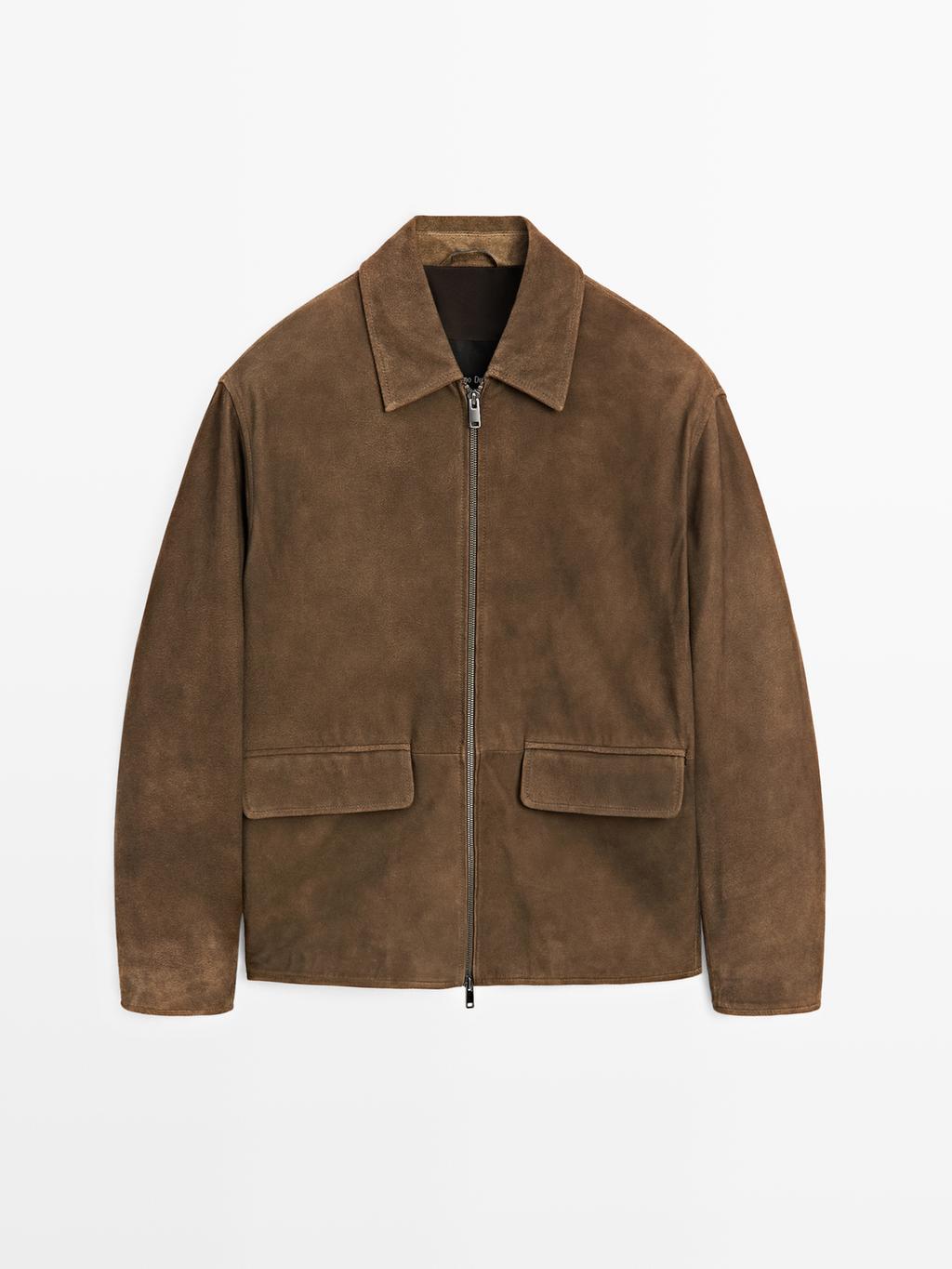 Napped suede jacket with faded detail