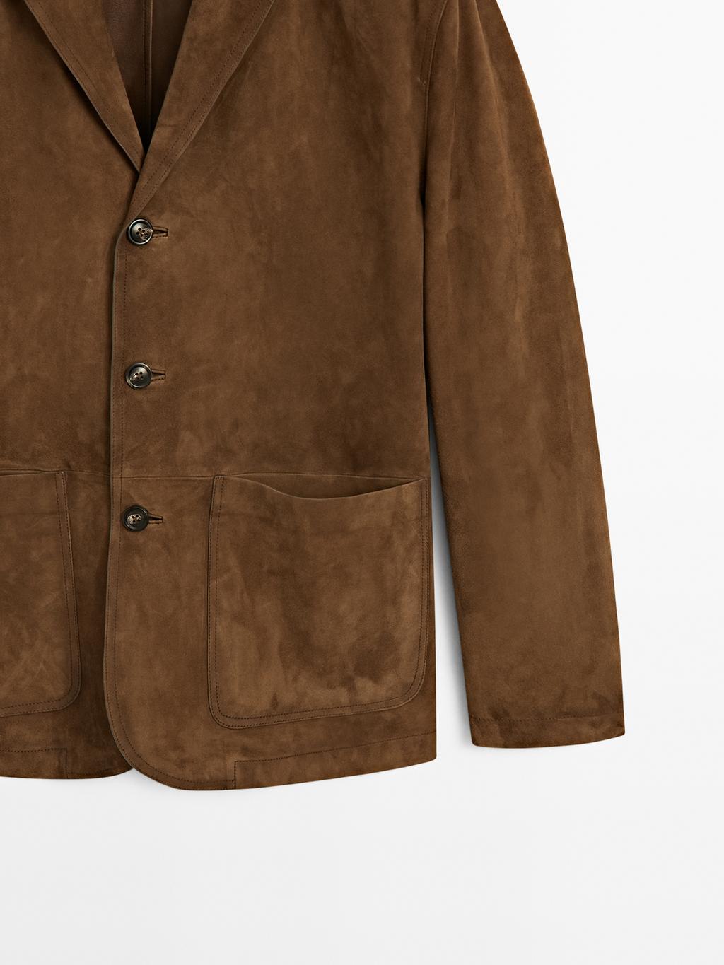 Suede leather blazer with topstitching
