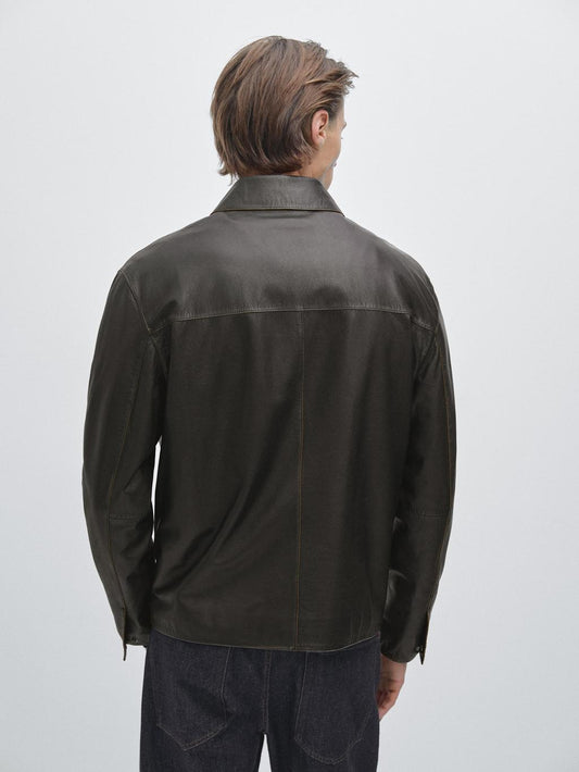 Distressed effect leather jacket