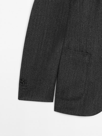Herringbone wool blend blazer