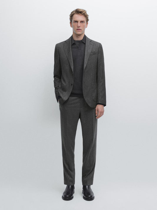 Herringbone wool blend blazer
