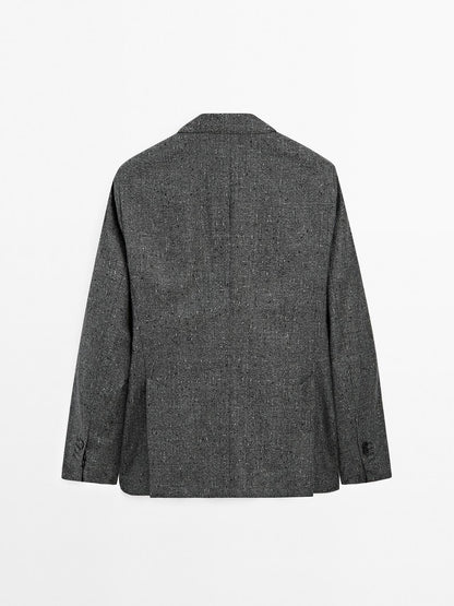 Textured check wool blend blazer
