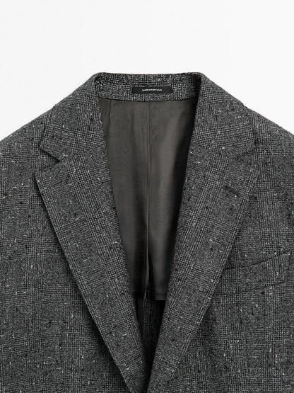 Textured check wool blend blazer