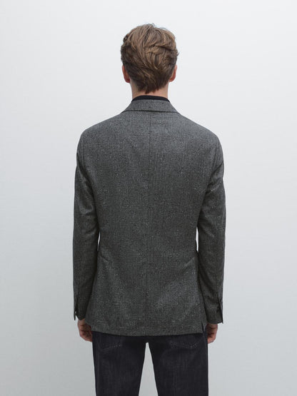 Textured check wool blend blazer