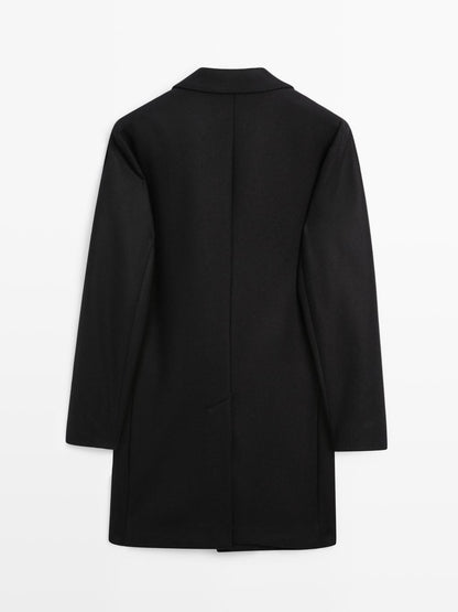 Wool blend long coat with lapel collar