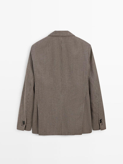 Wool blend houndstooth blazer