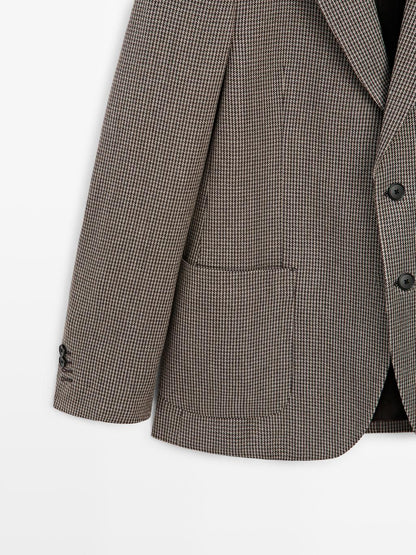 Wool blend houndstooth blazer