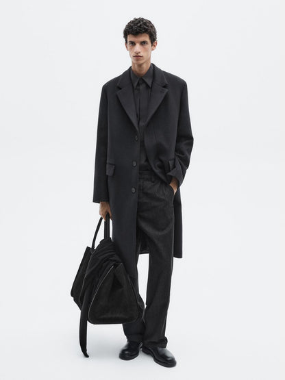 Long wool blend coat with lapel - LIMITED