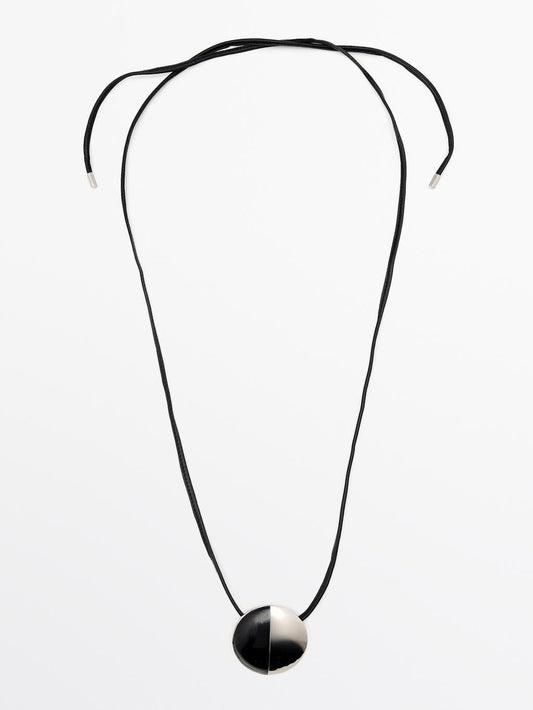 Sheepskin leather necklace with metal piece